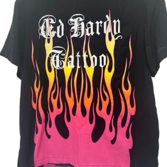 NEW Ed‎ Hardy Tattoo Black Button up Camp Shirt Men's xL Flames Button Up… - Picture 5 of 12